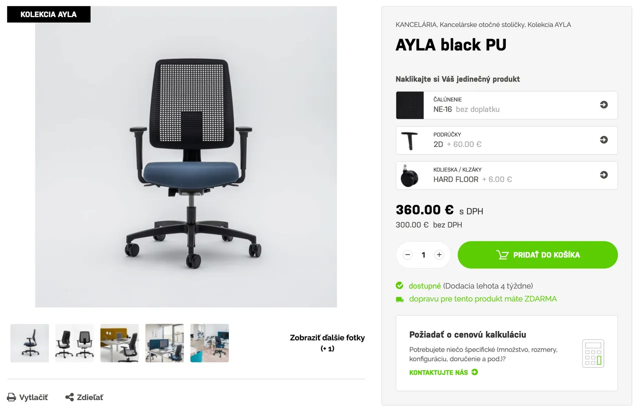 Das konfigurierbare Produktdetail zeigt übersichtlich alle Auswahlmöglichkeiten an