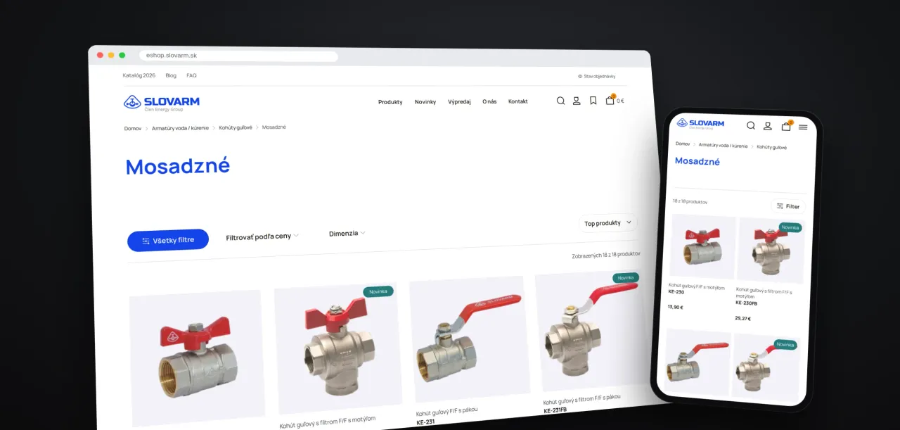 Katalog der Kugelhähne im Slovarm-Onlineshop auf Desktop und Smartphone